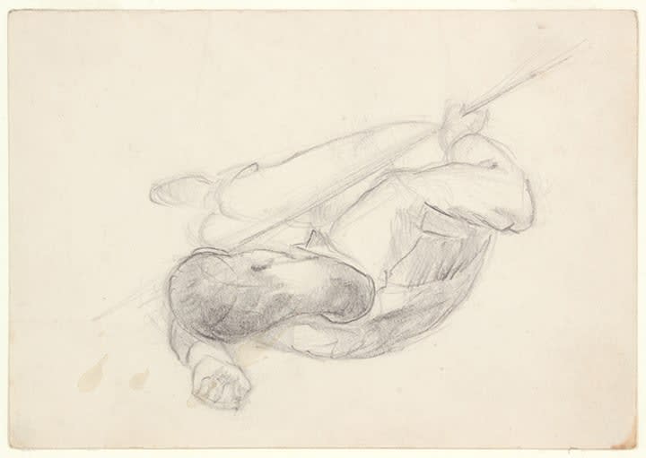 Philip Pearlstein, Untitled (Soldier Lying Sideways, Head on One Arm, Holding Bayonette), 1943-46