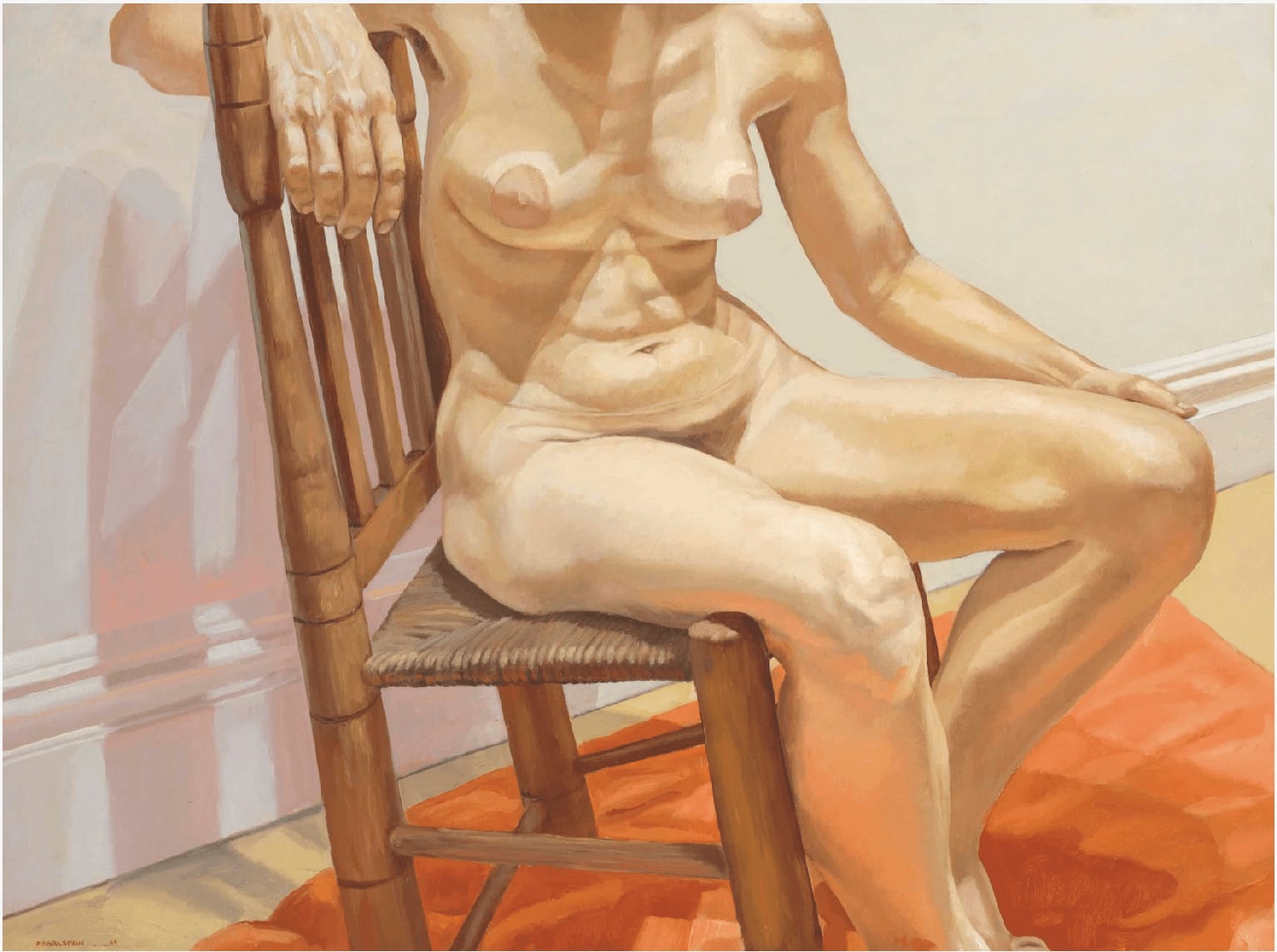 Philip Pearlstein, Seated Female Nude on Salmon Colored Rug, 1969
