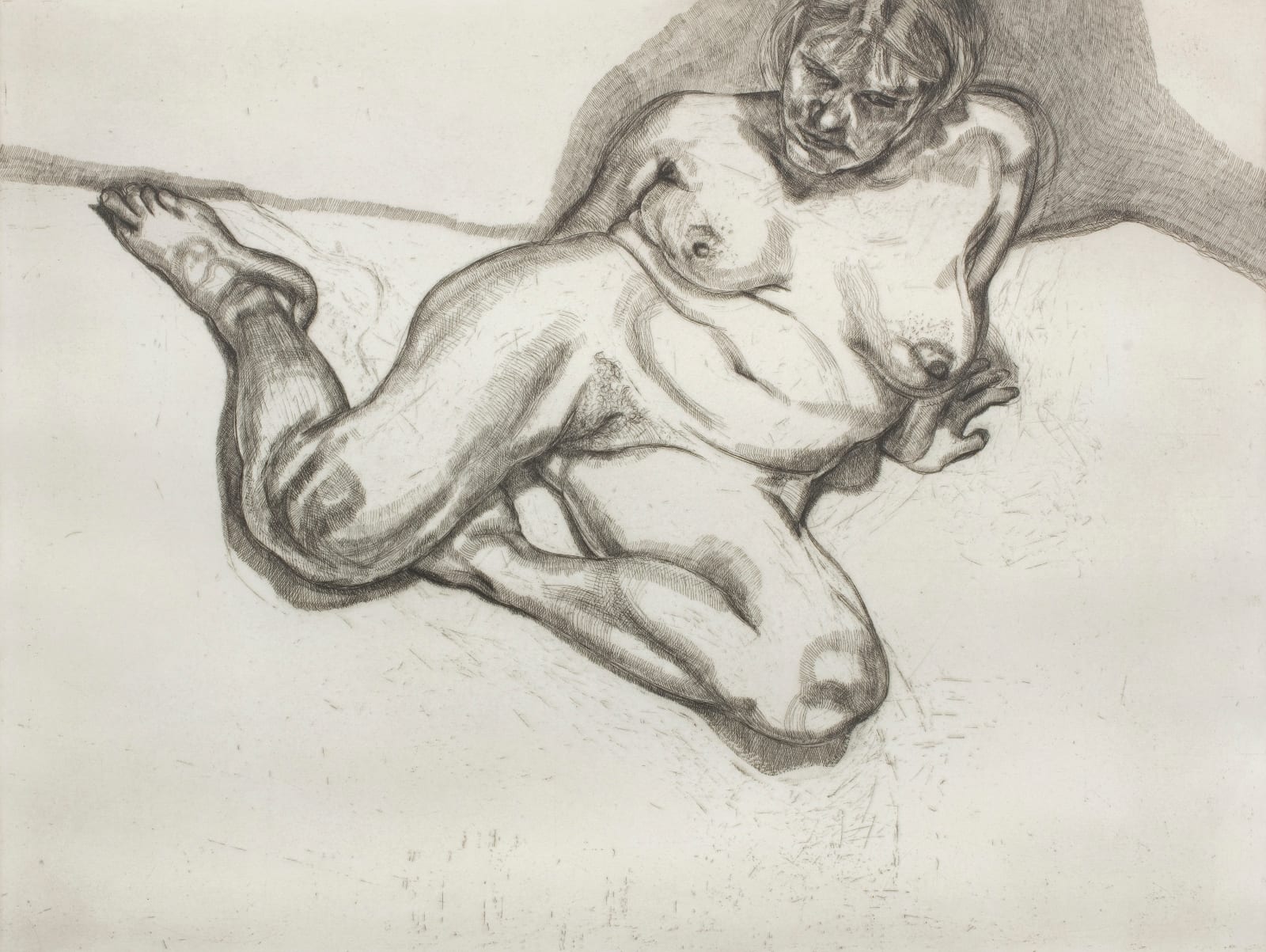etching naked portrait by Lucian Freud
