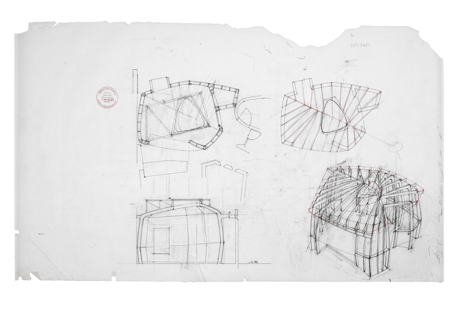Peter Salter, Preliminary plan, section, axonometric of House 3 yurt structure (1:25), 2009