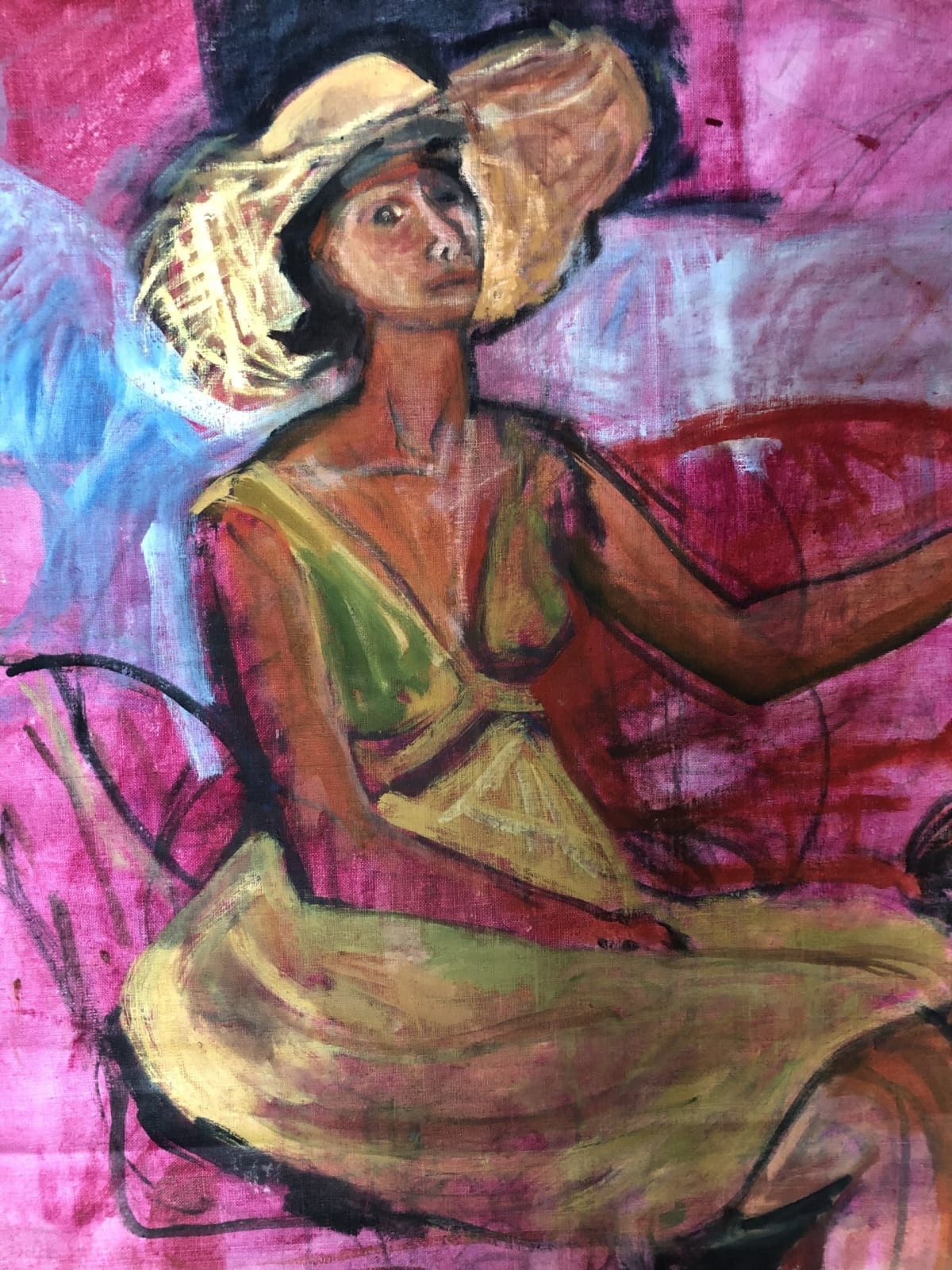 Anna Rumsby, Self Portrait In A Straw Hat, 2020