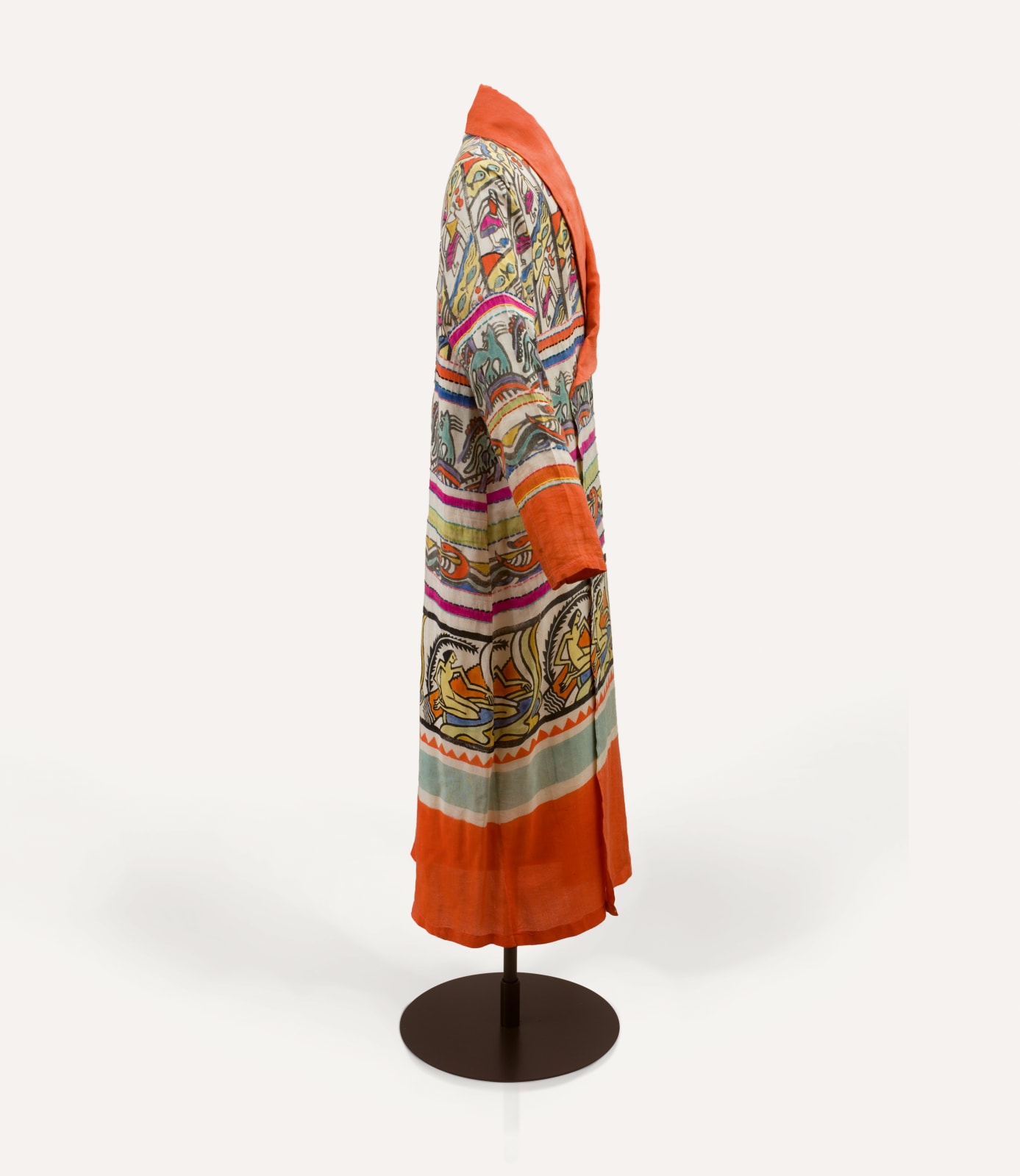 Brightly coloured block printed silk robe by Percy Wyndham Lewis
