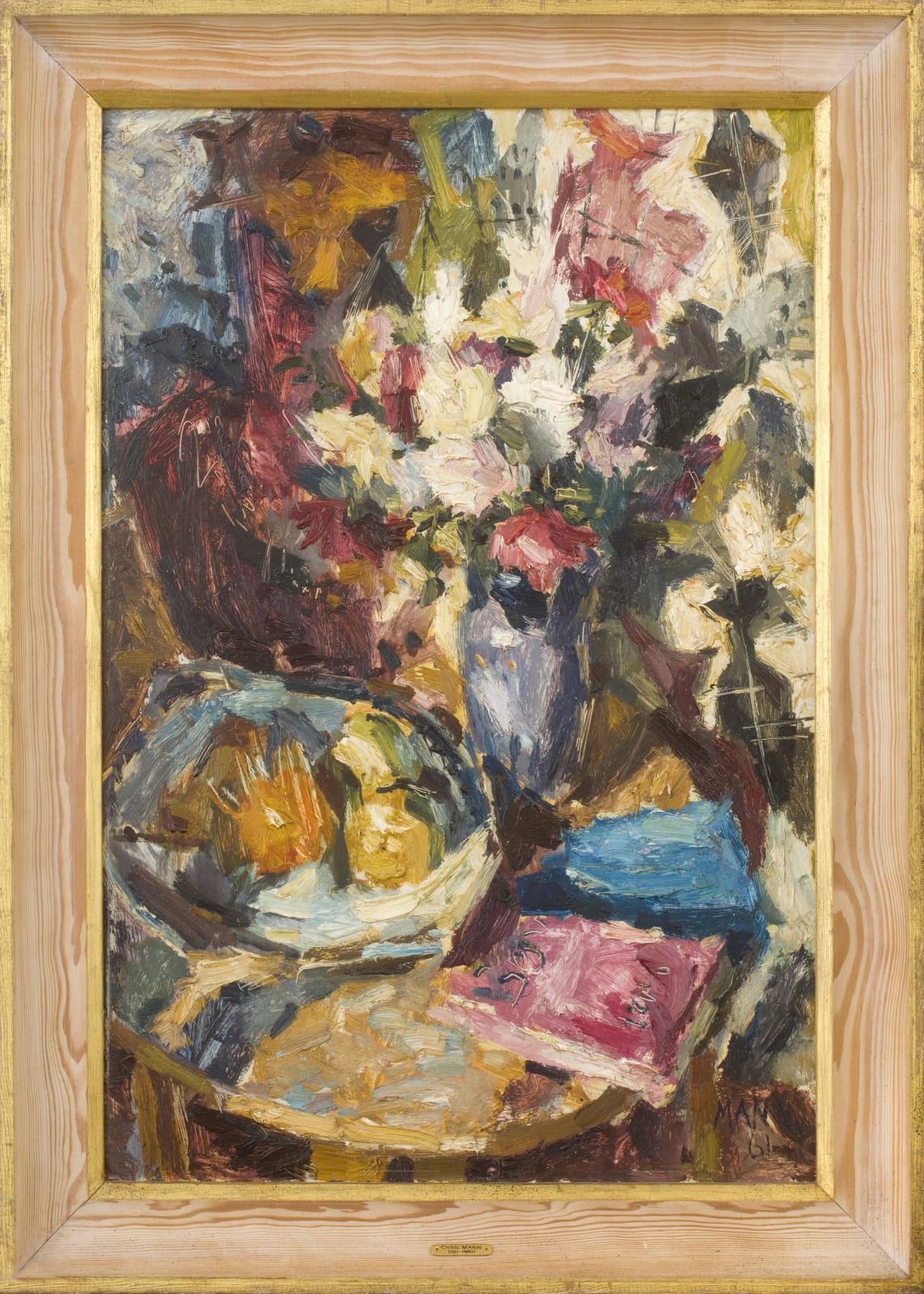 Cyril Mann, Flowers, Book and Fruit on Round Table, 1961