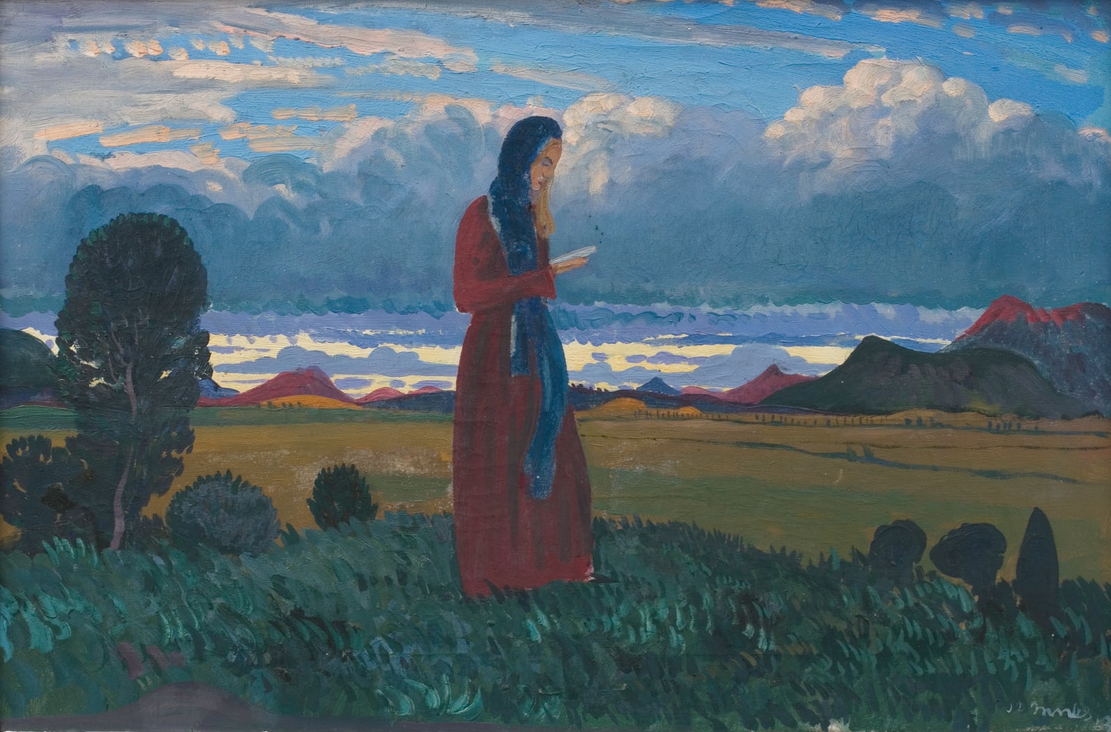 James Dickson Innes, Girl Reading in a Landscape, 1913