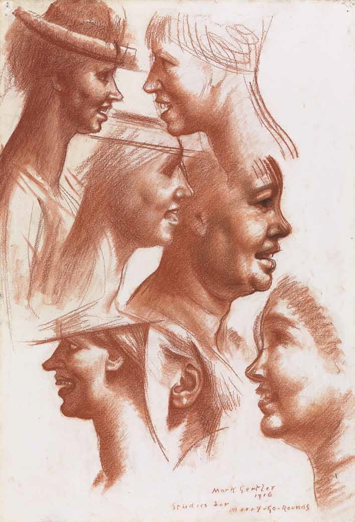 Mark Gertler, Studies for Merry-Go-Rounds (six heads & an ear), 1916