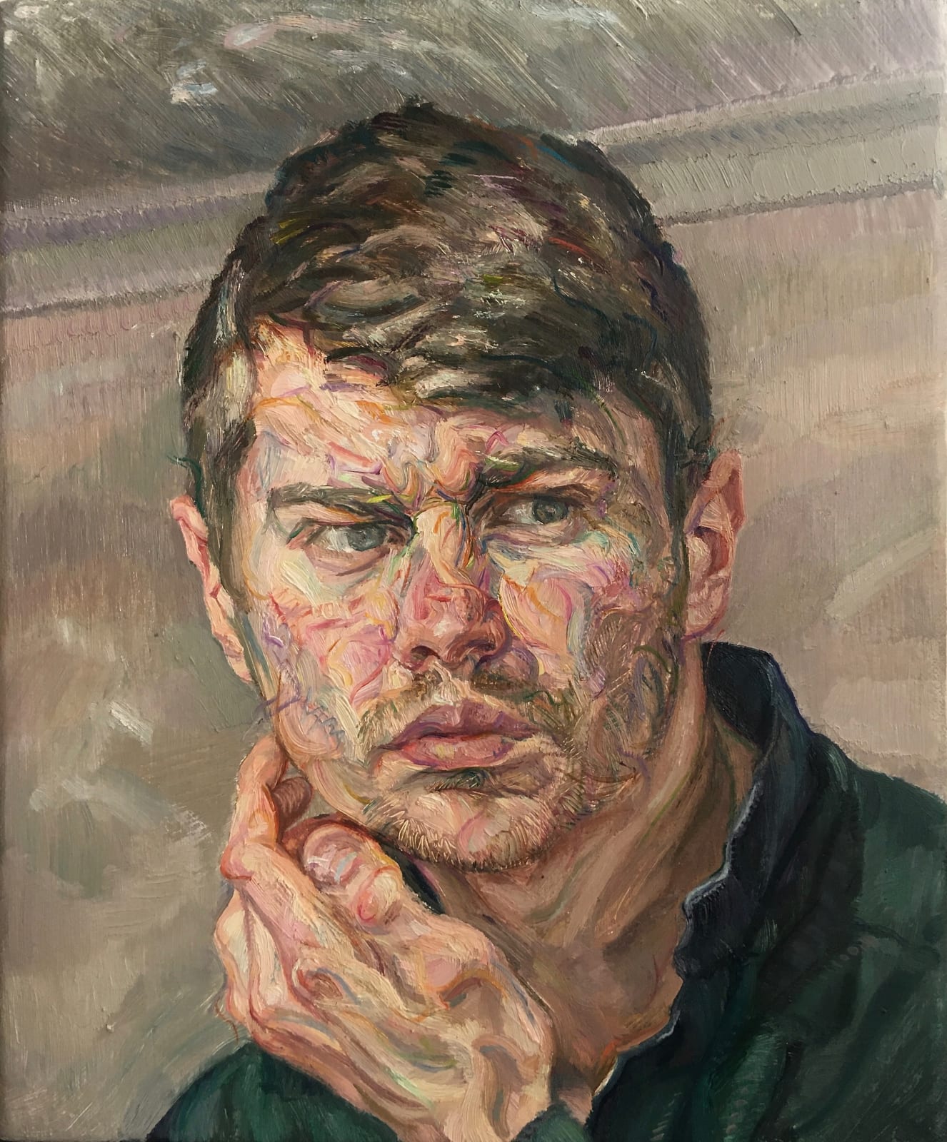 Owain Hunt, Self-Portrait with Upturned Collar