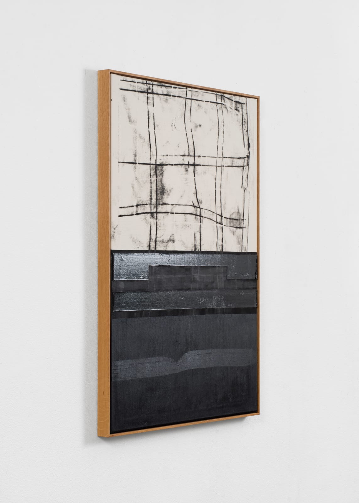 Søren Sejr, Comp. Black / Double grid heavy top, two lines oilstick, heavy vertical brushstrokes in gel bottom, 2025