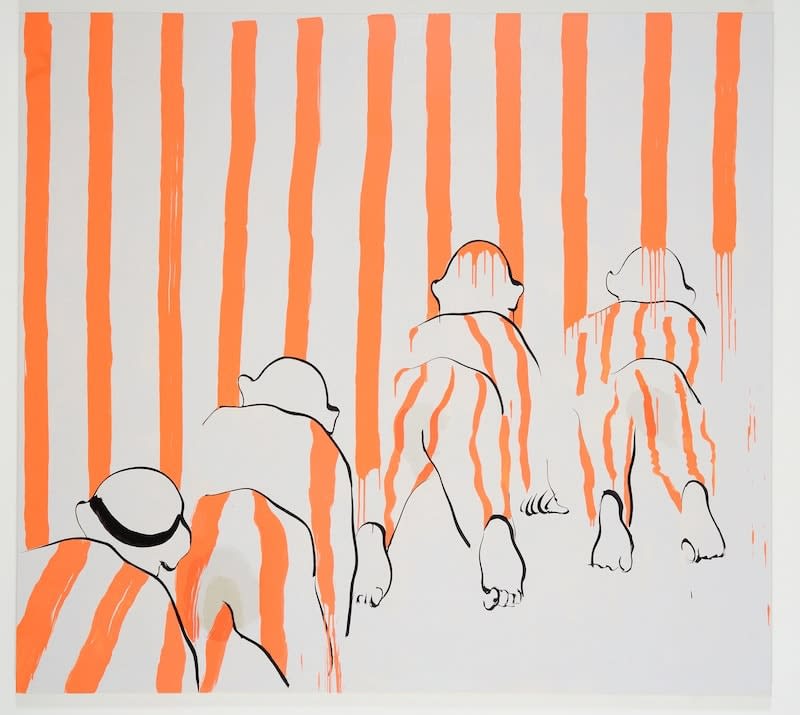 Tala Madani, Red Stripes with Stain, 2008