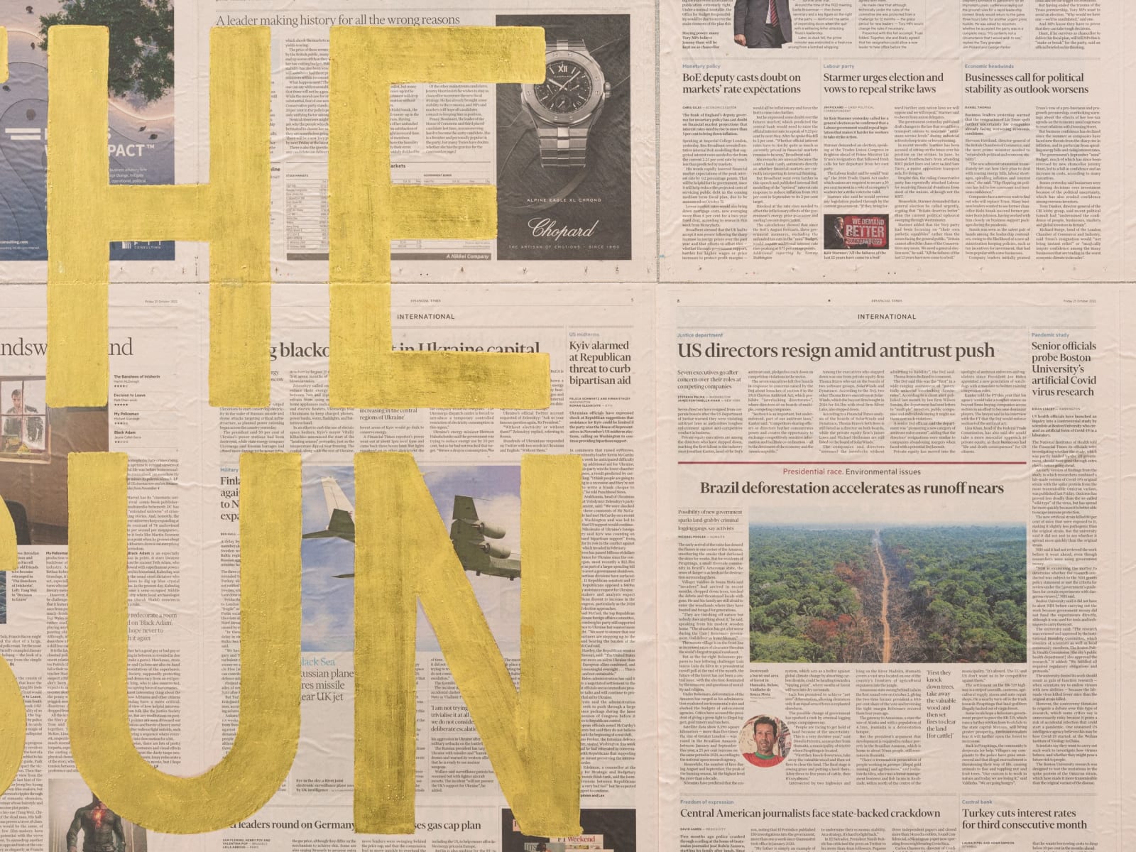 Rirkrit Tiravanija, Untitled 2022 (let the sun shine in, financial times, october 21, 2022), 2022
