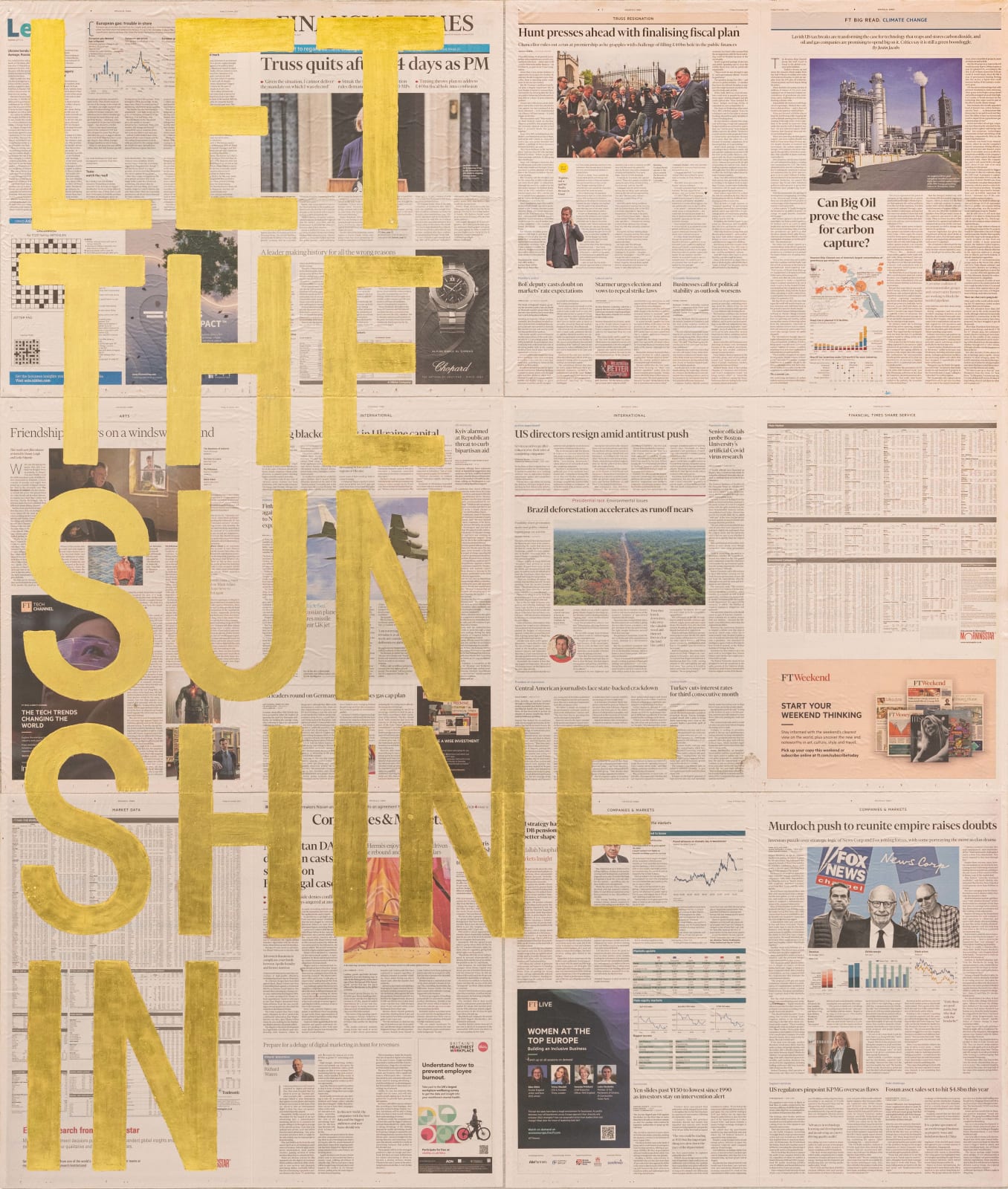 Rirkrit Tiravanija, Untitled 2022 (let the sun shine in, financial times, october 21, 2022), 2022