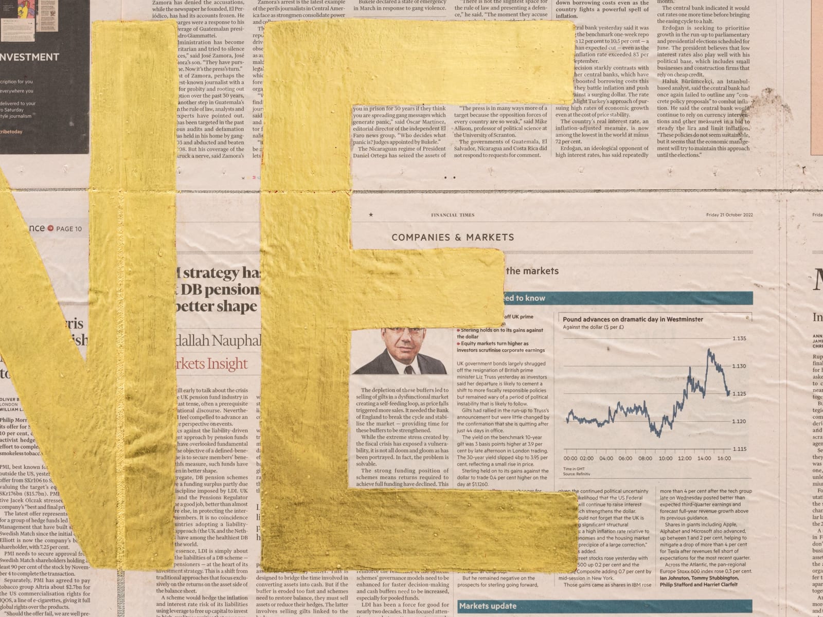 Rirkrit Tiravanija, Untitled 2022 (let the sun shine in, financial times, october 21, 2022), 2022
