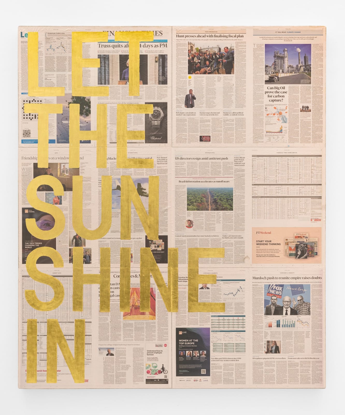 Rirkrit Tiravanija, Untitled 2022 (let the sun shine in, financial times, october 21, 2022), 2022