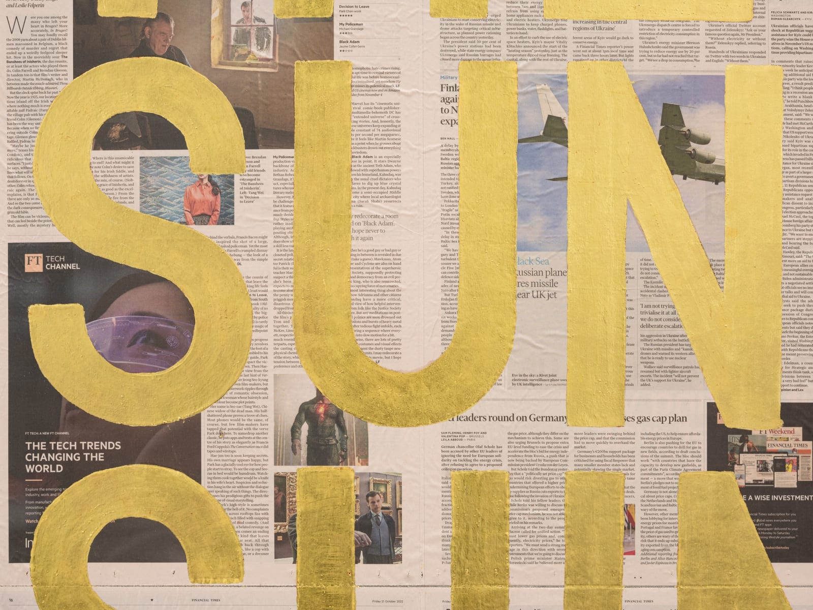 Rirkrit Tiravanija, Untitled 2022 (let the sun shine in, financial times, october 21, 2022), 2022
