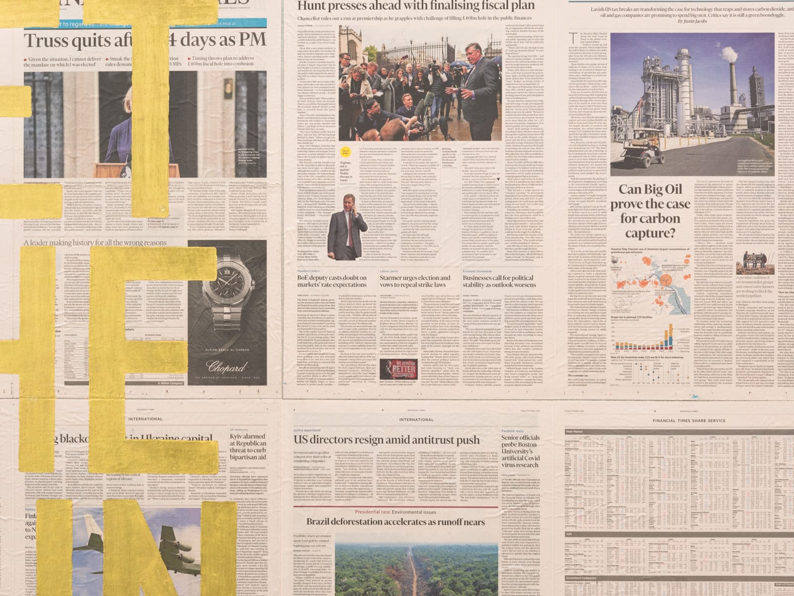 Rirkrit Tiravanija, Untitled 2022 (let the sun shine in, financial times, october 21, 2022), 2022