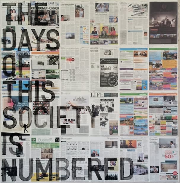 Rirkrit Tiravanija, untitled 2016 (the days of this society is numbered, bangkok post, August 12, 2015), 2016