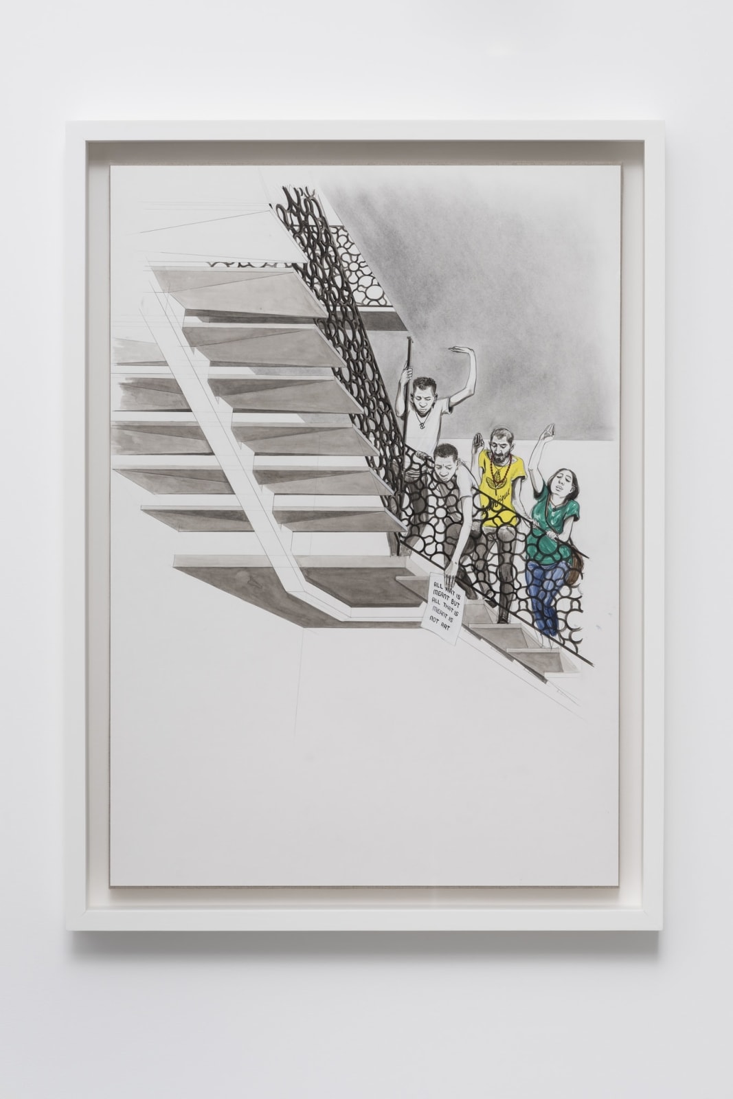 Charles Avery, Untitled (Students leaning over banister), 2016