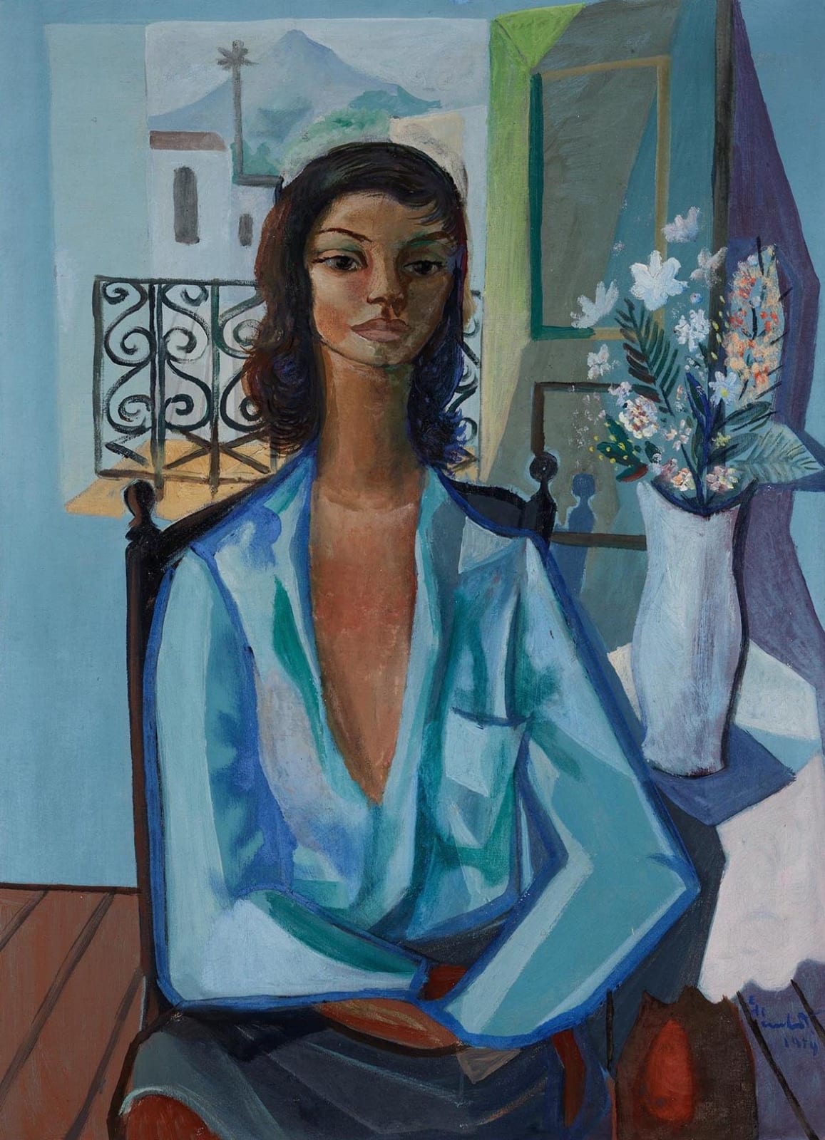 EMILIANO DI CAVALCANTI, Interior com figura, 1954