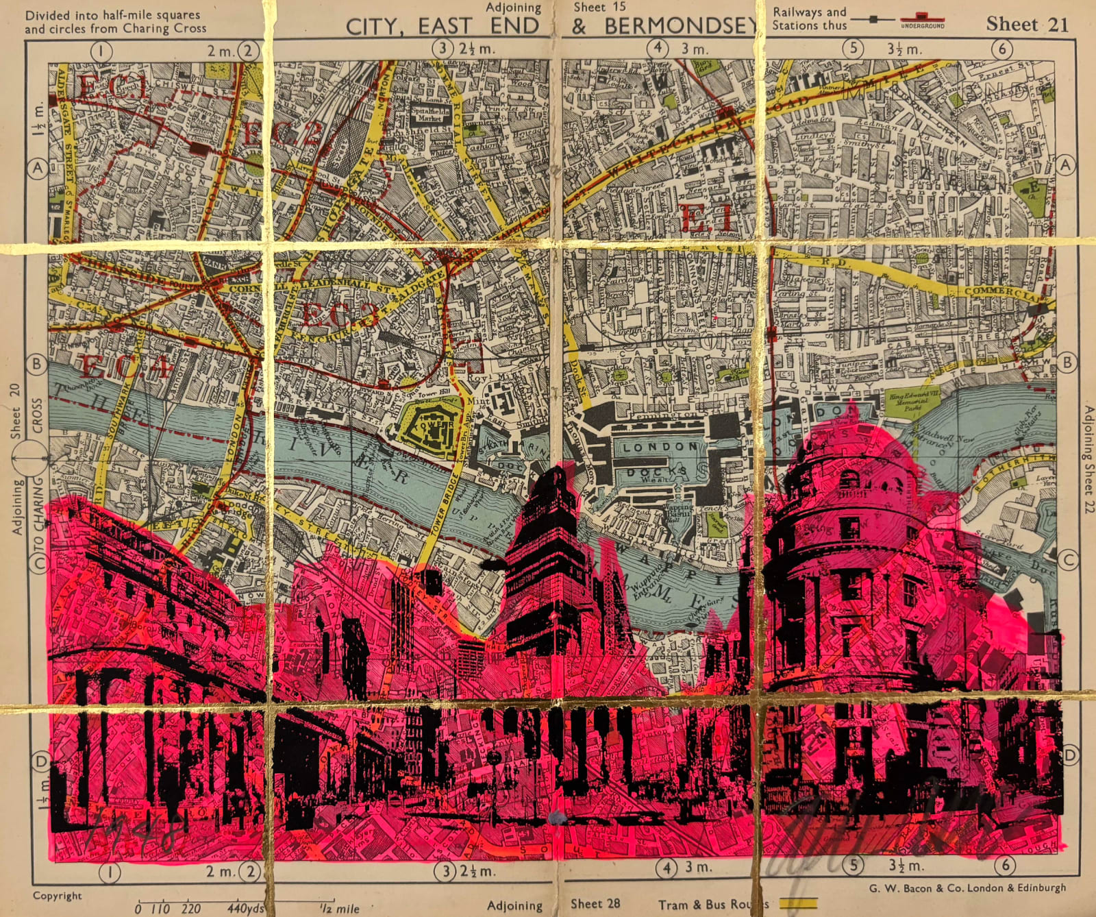 Angela Morris-Winmill, City of London, Pink Ink, 1911