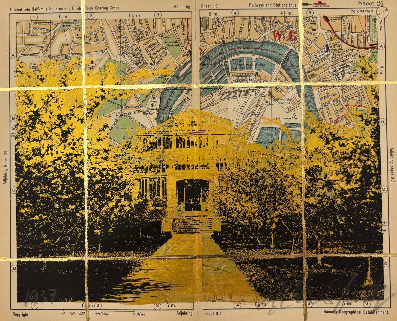 Angela Morris-Winmill, Temperate House, Kew Gardens, Gold Ink, 1937