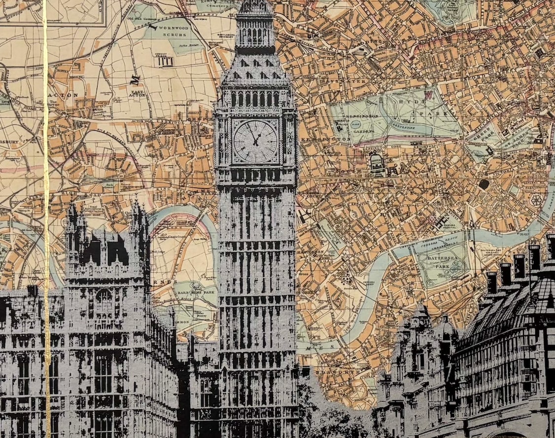 Angela Morris-Winmill, Big Ben/Westminster Bridge, Silver Ink (Framed)