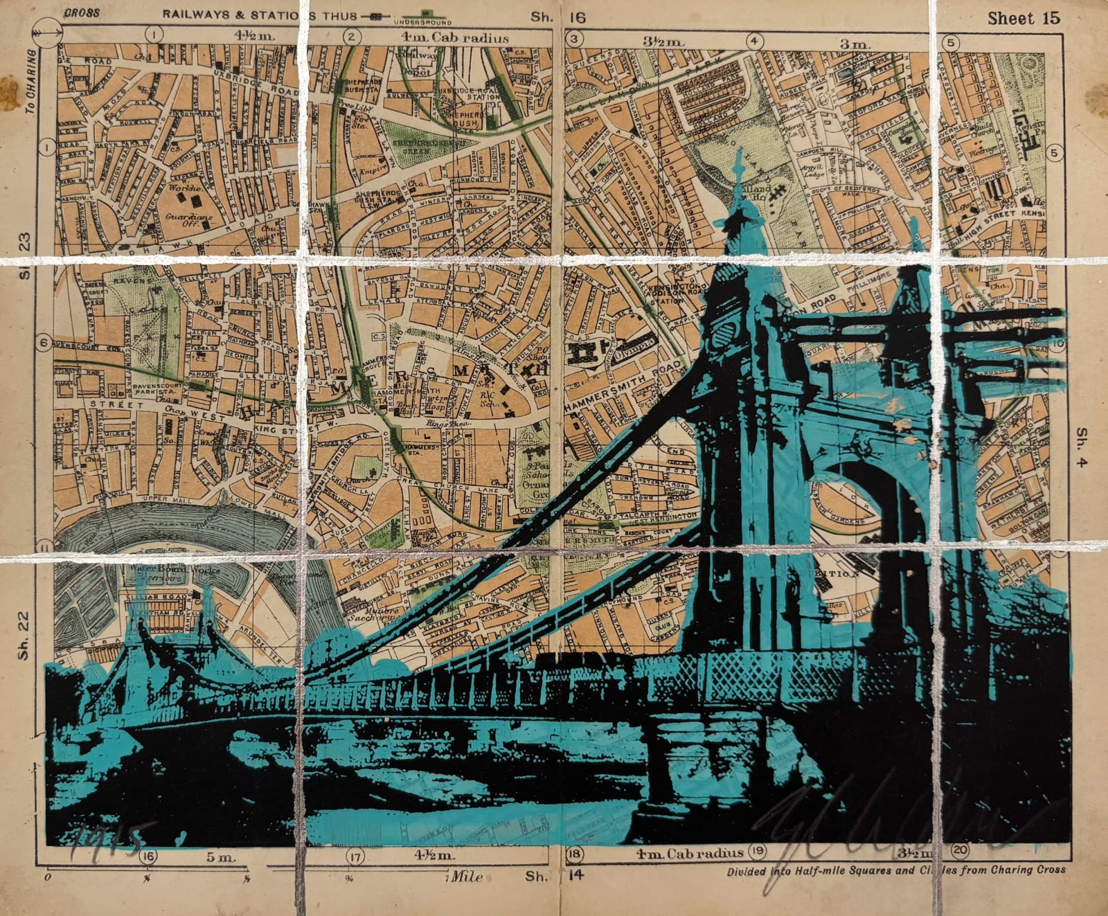Angela Morris-Winmill, Hammersmith Bridge, Tiffany Ink, 1915
