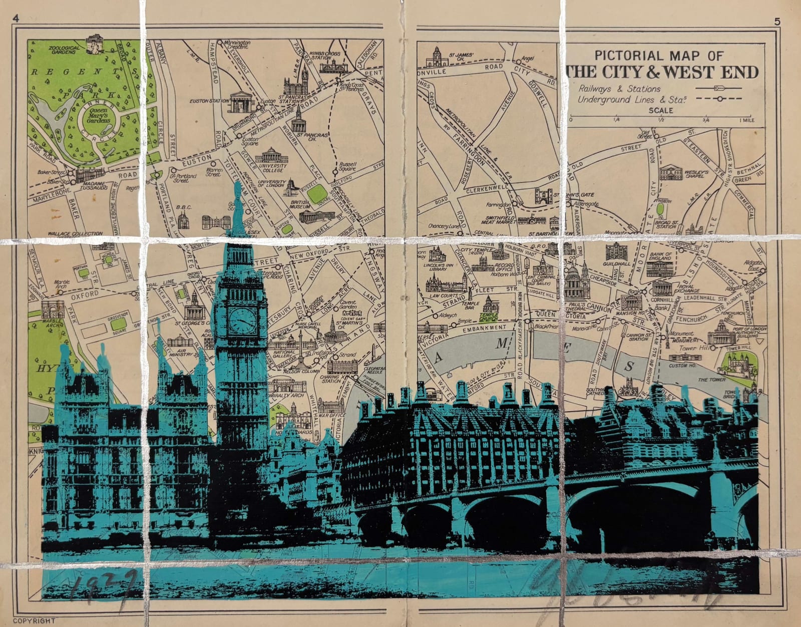Angela Morris-Winmill, Big Ben/Westminster Bridge, Tiffany Ink, 1929