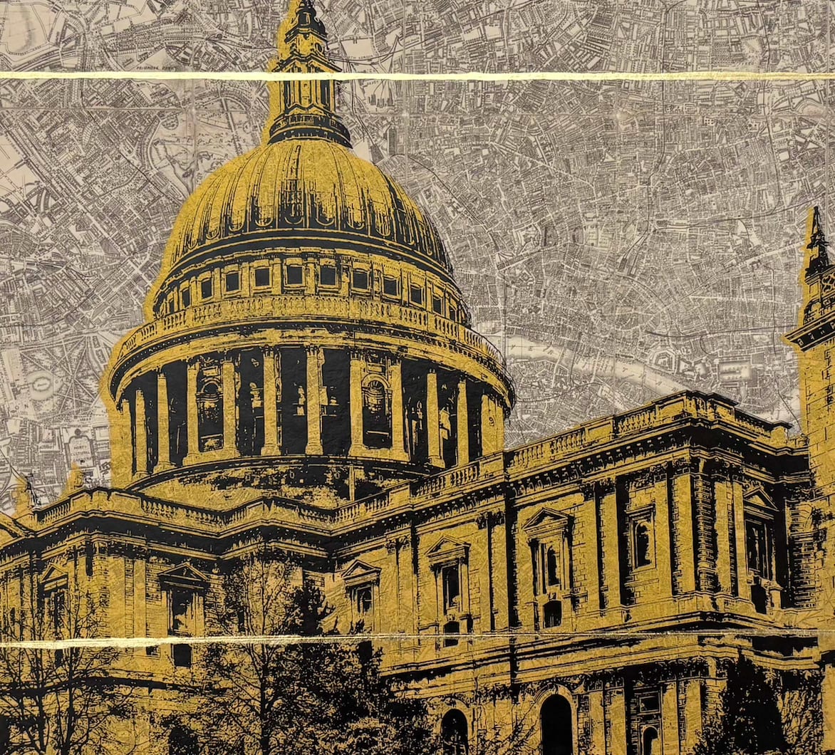 Angela Morris-Winmill, St Paul's Cathedral, Gold Ink (Framed)