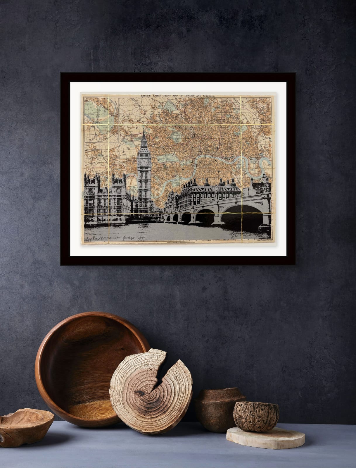Angela Morris-Winmill, Big Ben/Westminster Bridge, Silver Ink (Framed)