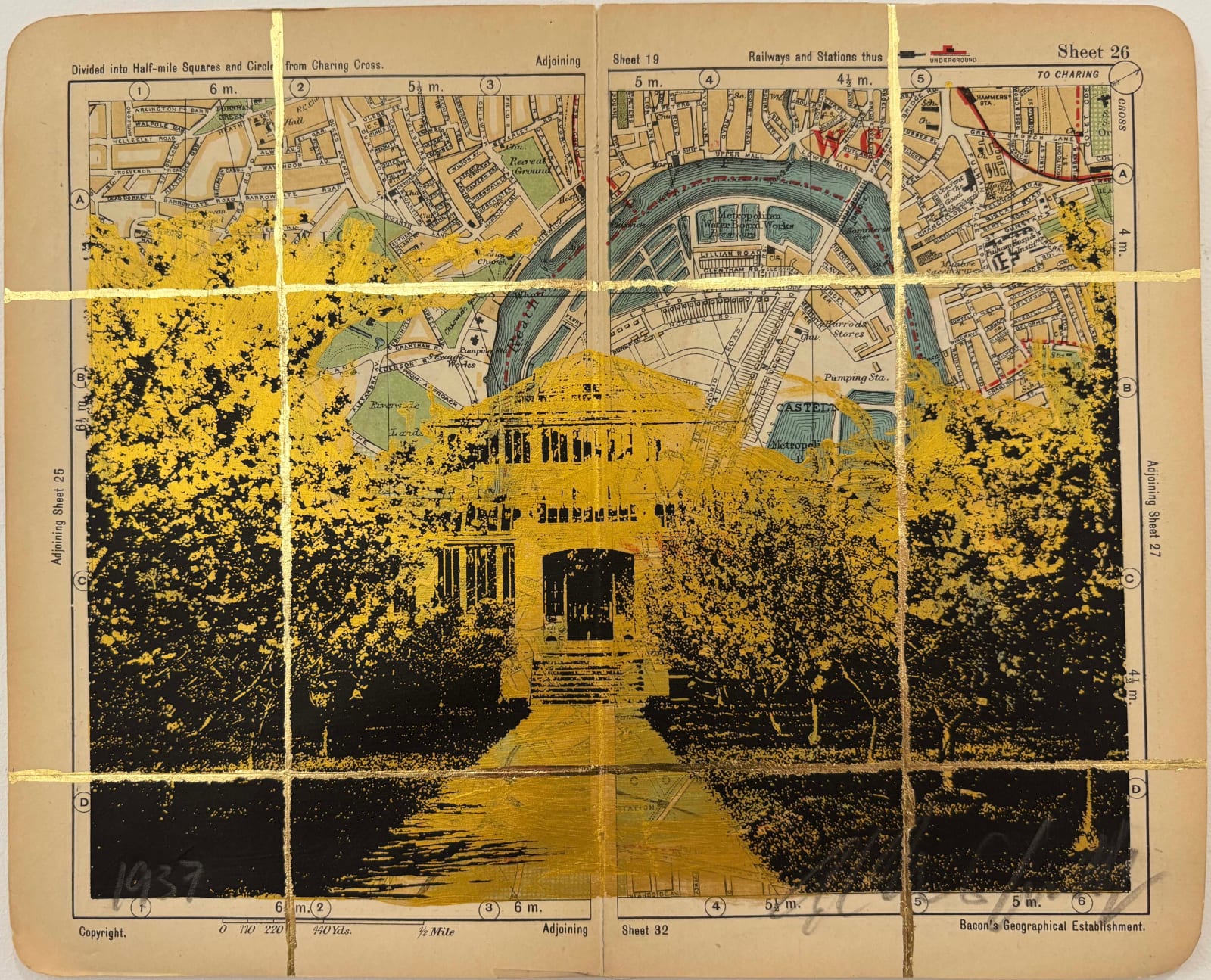 Angela Morris-Winmill, Temperate House, Kew Gardens, Gold Ink, 1937