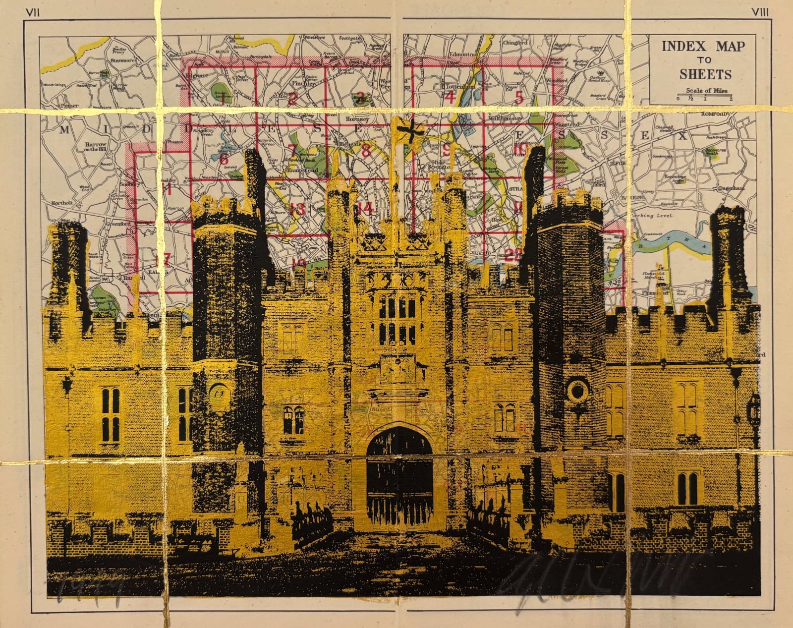 Angela Morris-Winmill, Hampton Court Palace, Gold Ink, 1949