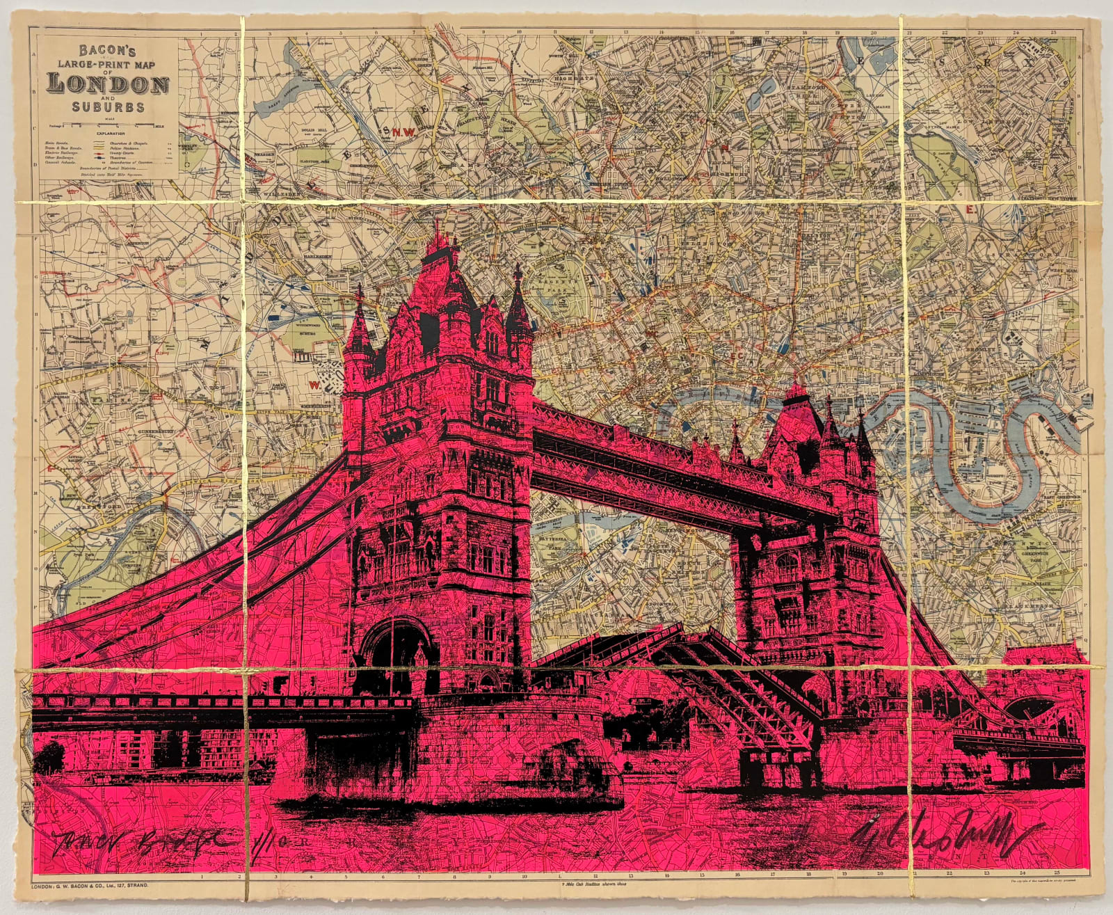 Angela Morris-Winmill, Tower Bridge, Pink Ink (Unframed)