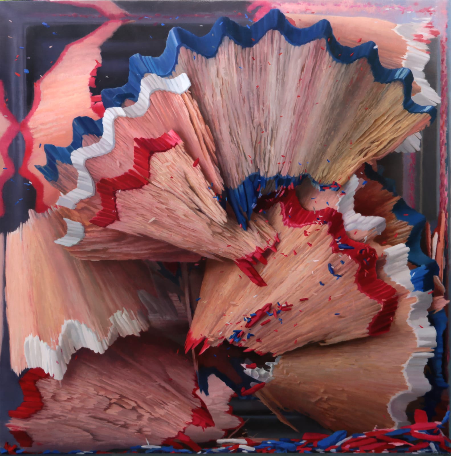 Javier Banegas, Shavings Red, Blue and White, 2018