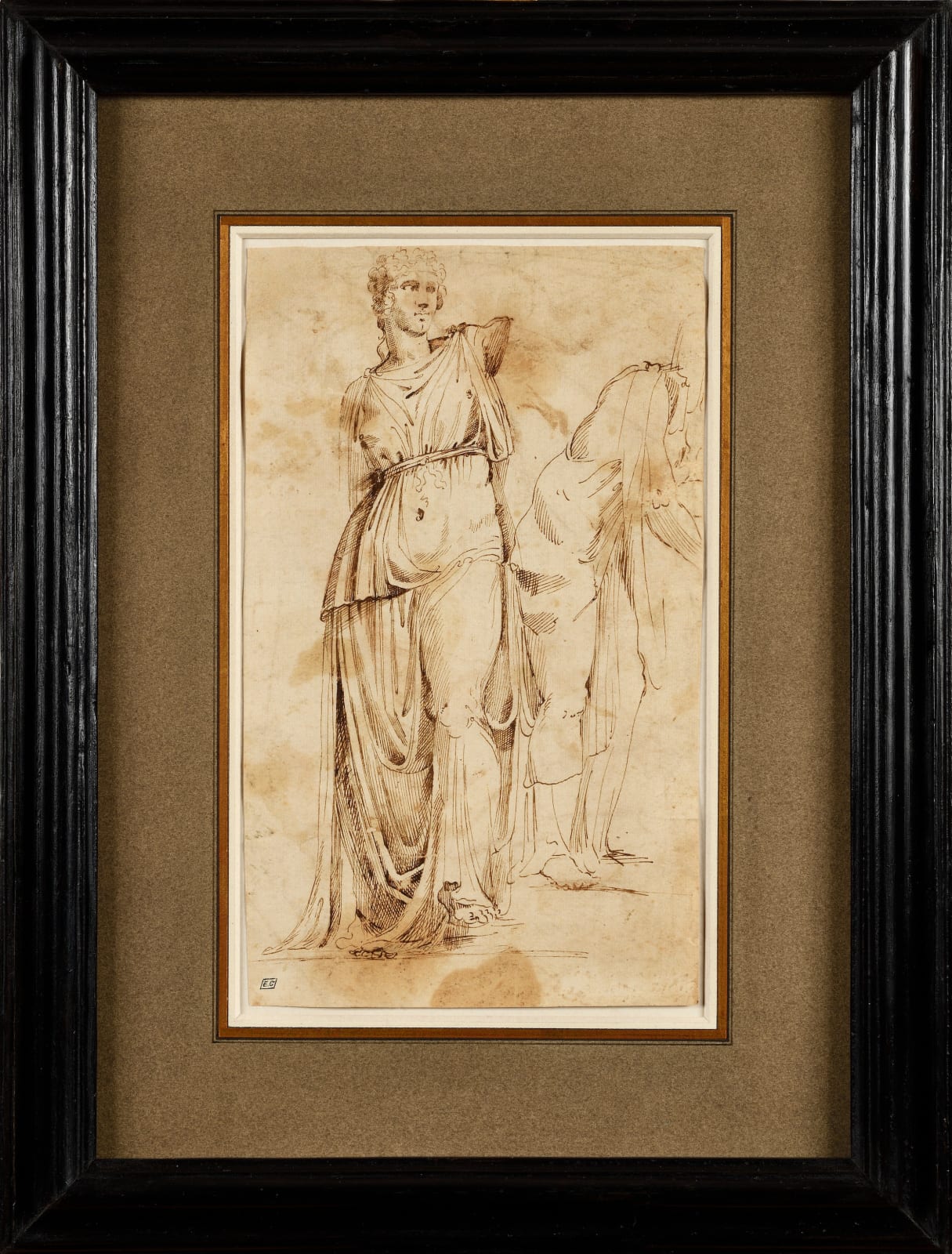 Francesco PRIMATICCIO (1504-1570), Study of an Ancient statue representing a draped woman without arms and a man in profile, 1540