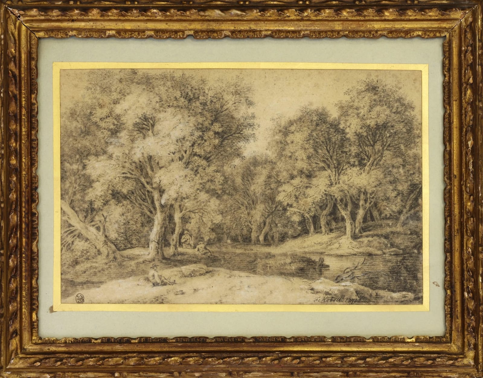 Ferdinand Kobell (Mannheim 1740 – Munich 1799), Figures by a River at the Edge of a Wood, 1777