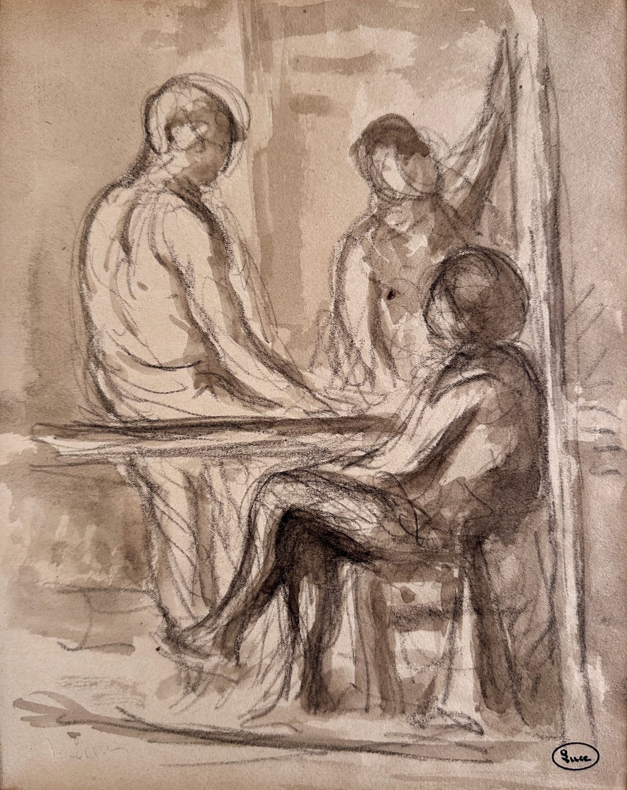 Maximilien LUCE (Paris 1858 - 1941), Workers around a table