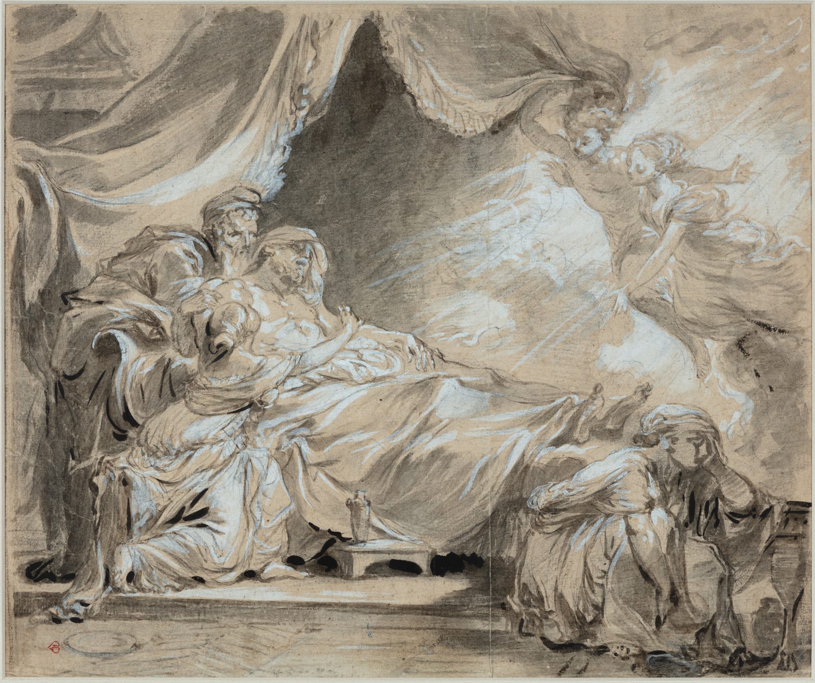 Jean-Baptiste GREUZE (Tournus 1725 - 1805 Paris), An old man breathing his last in his bed, surrounded by his loved ones