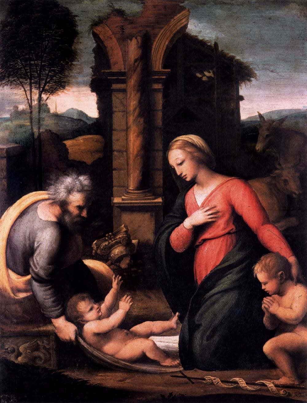 Roman School mid 16th Century, The Holy Family with the infant Saint John the Baptist