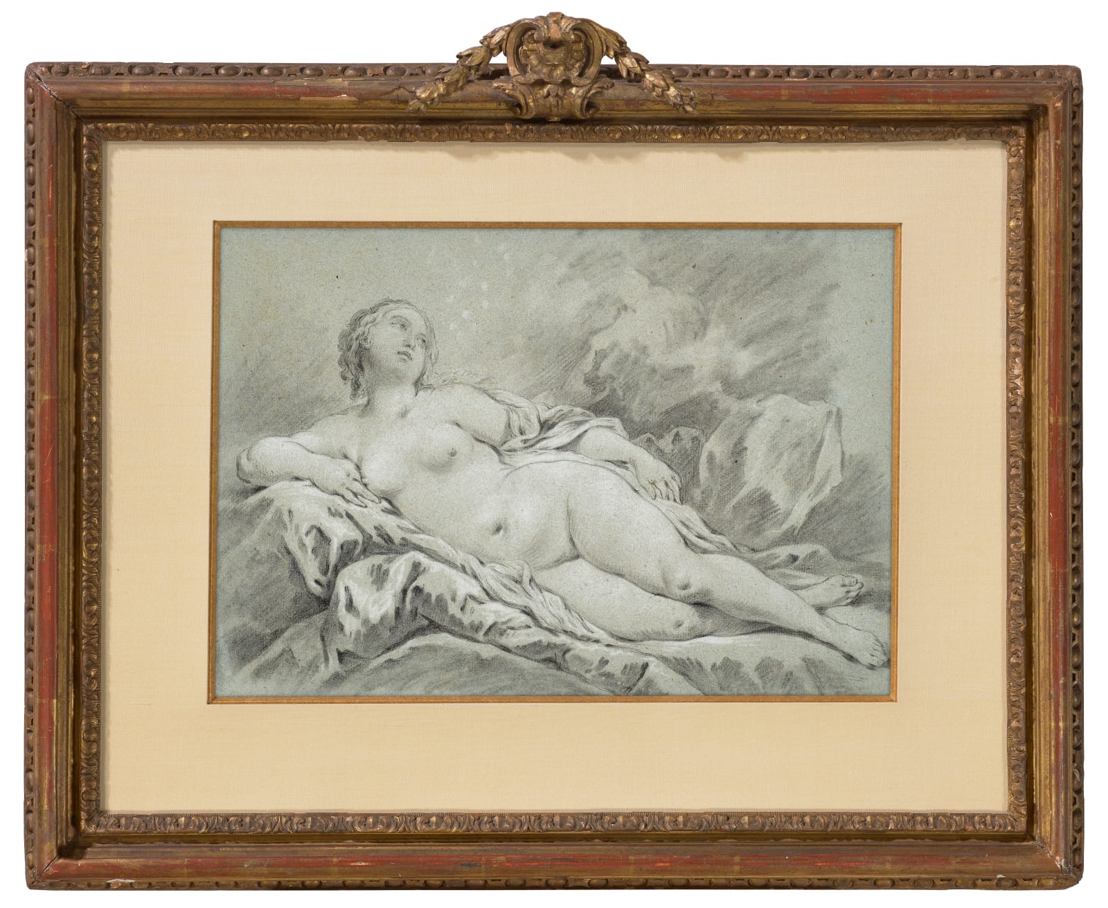 Pierre-Charles Le Mettay (1726-1759), Reclining female nude with her legs out and looking up to the right