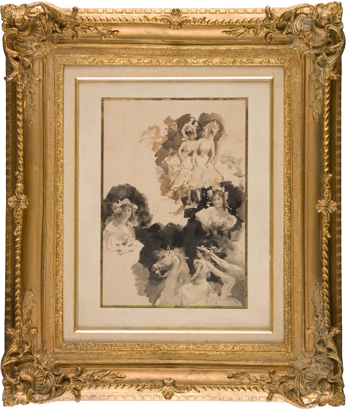 Circle of Giovanni Boldini (Farrare 1842 – 1931 Paris), Studies of Women: Cabaret Dancers, Equestrian Lady and Female Profiles, c. 1900