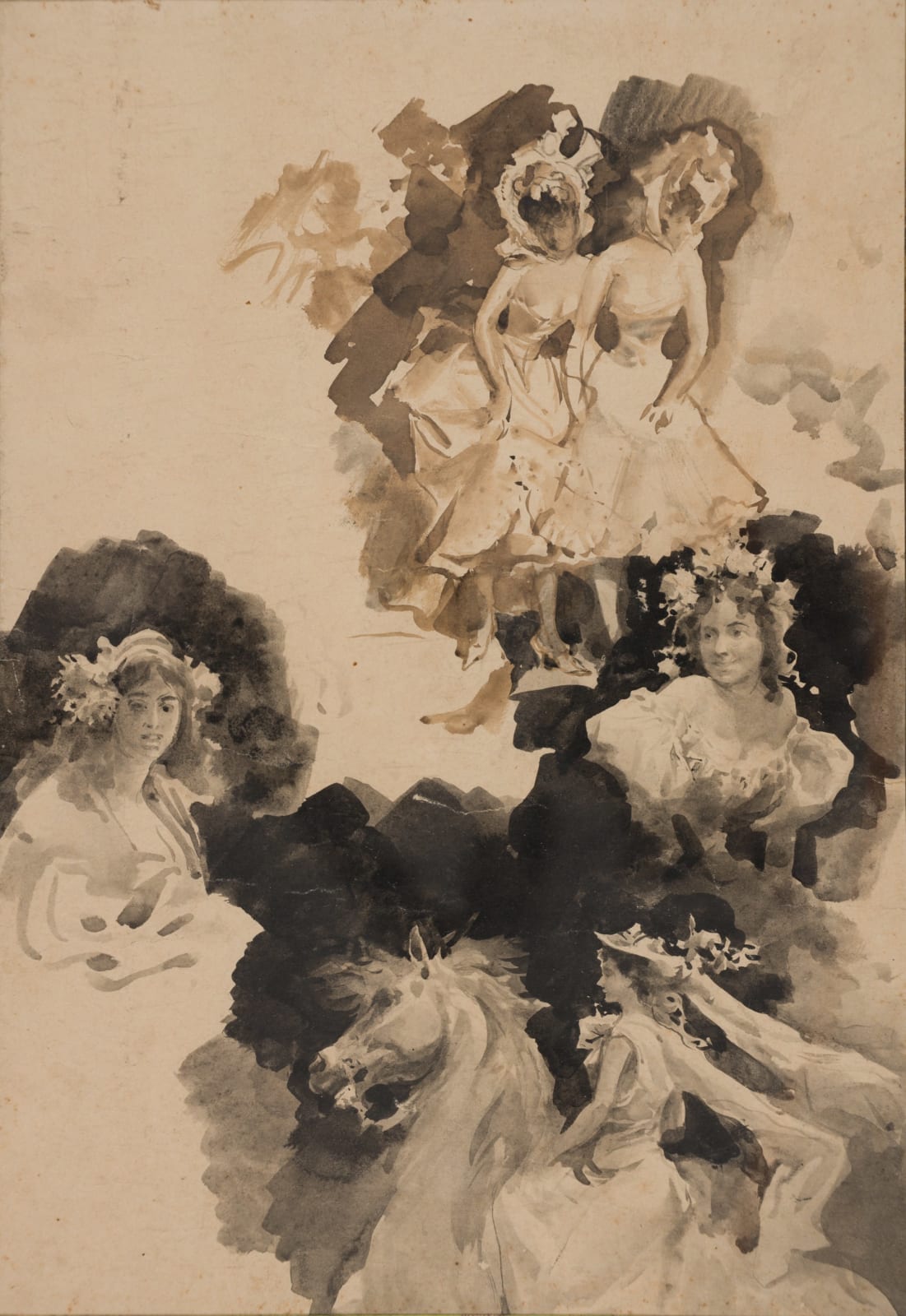 Circle of Giovanni Boldini (Farrare 1842 – 1931 Paris), Studies of Women: Cabaret Dancers, Equestrian Lady and Female Profiles, c. 1900