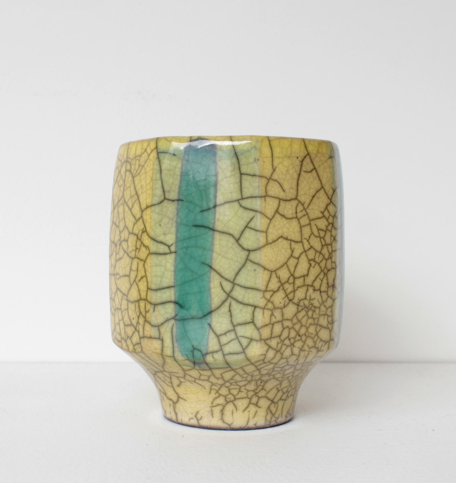 Tim Andrews, Yellow Faceted Bowl with Green Stripe, 2021