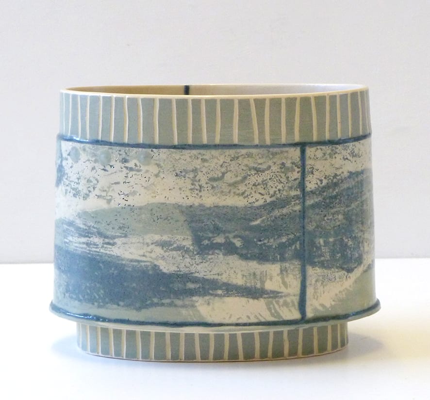 Emily-Kriste Wilcox, Small Oval Vessel, Grey Stripe with Navy Joins, 2017