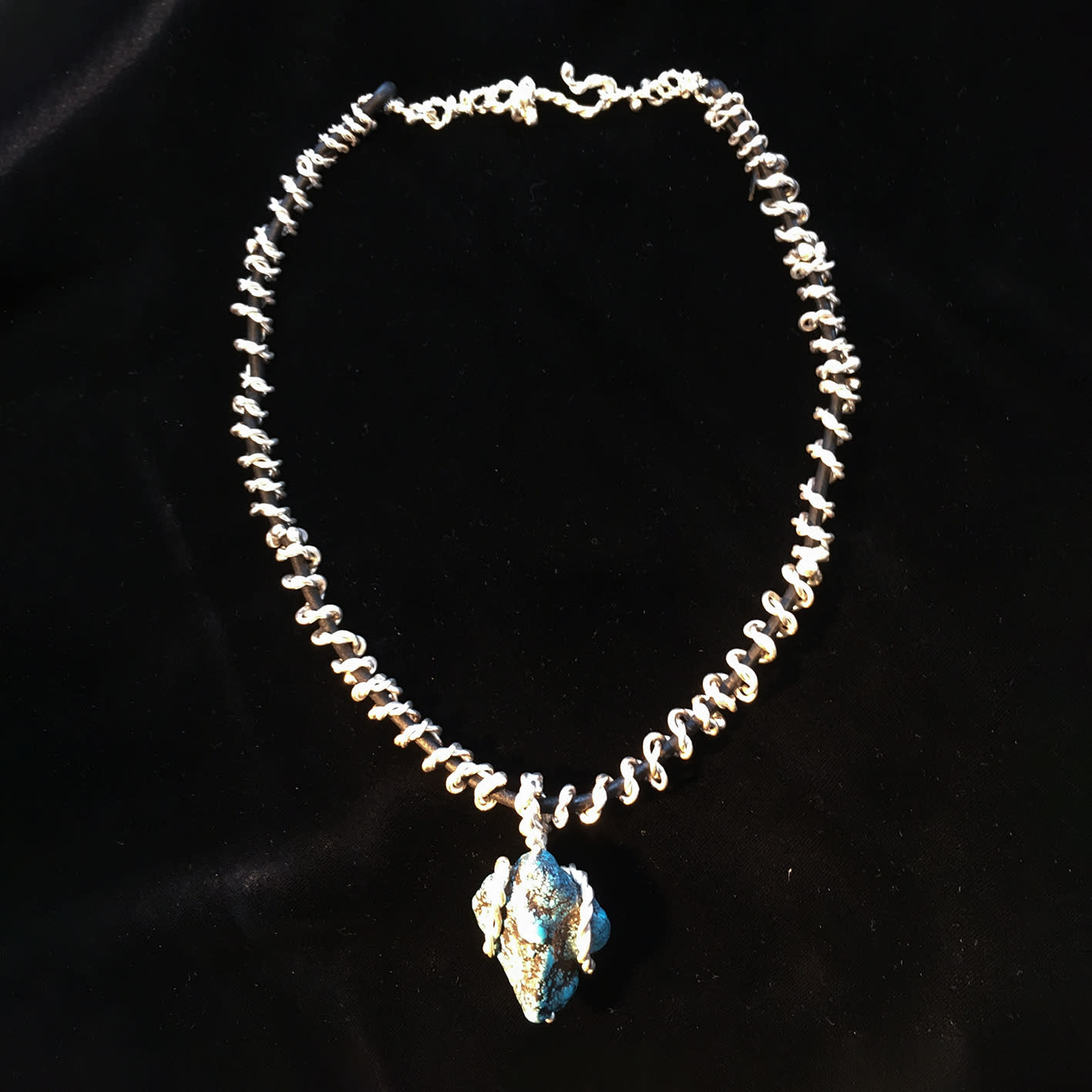 Helen Feiler, Turquoise Nugget Pendant with Silver Rope Twist, 2019