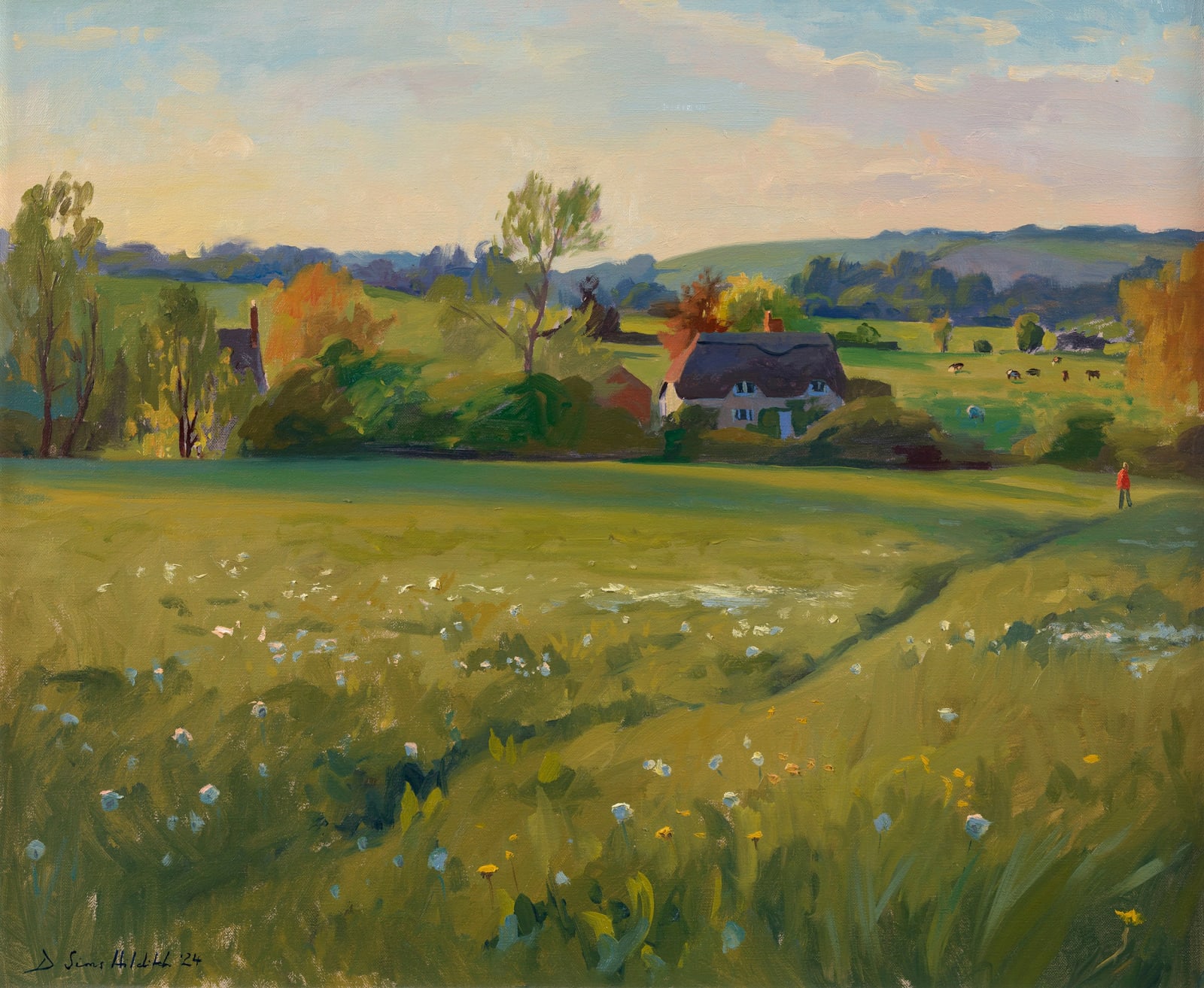 Daisy Sims Hilditch, Golden evening light, Wiltshire meadows
