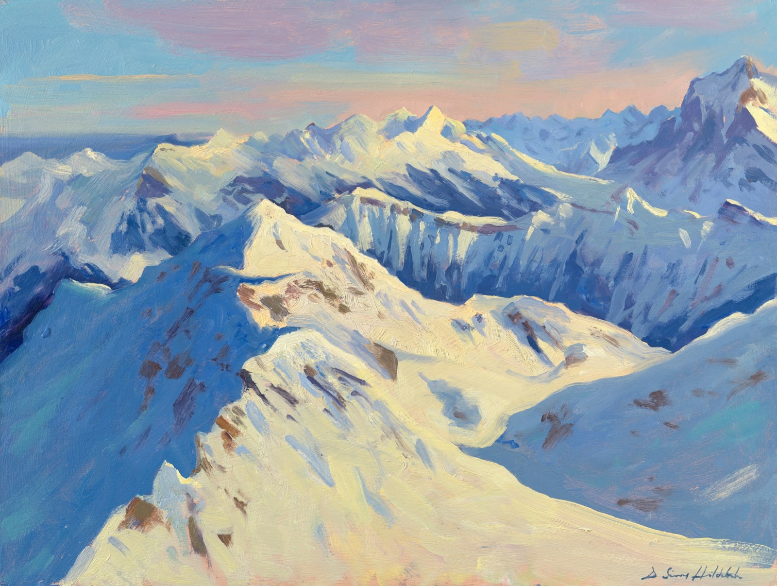 Daisy Sims Hilditch, Distant peaks from the Schilthorn towards the Wetterhorn, 2023