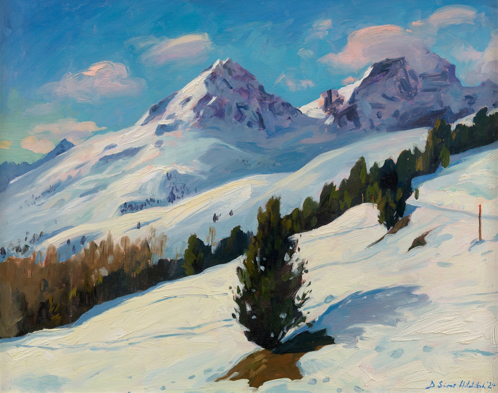 Daisy Sims Hilditch, Afternoon light towards Piz Julier and Gletscher, St Moritz