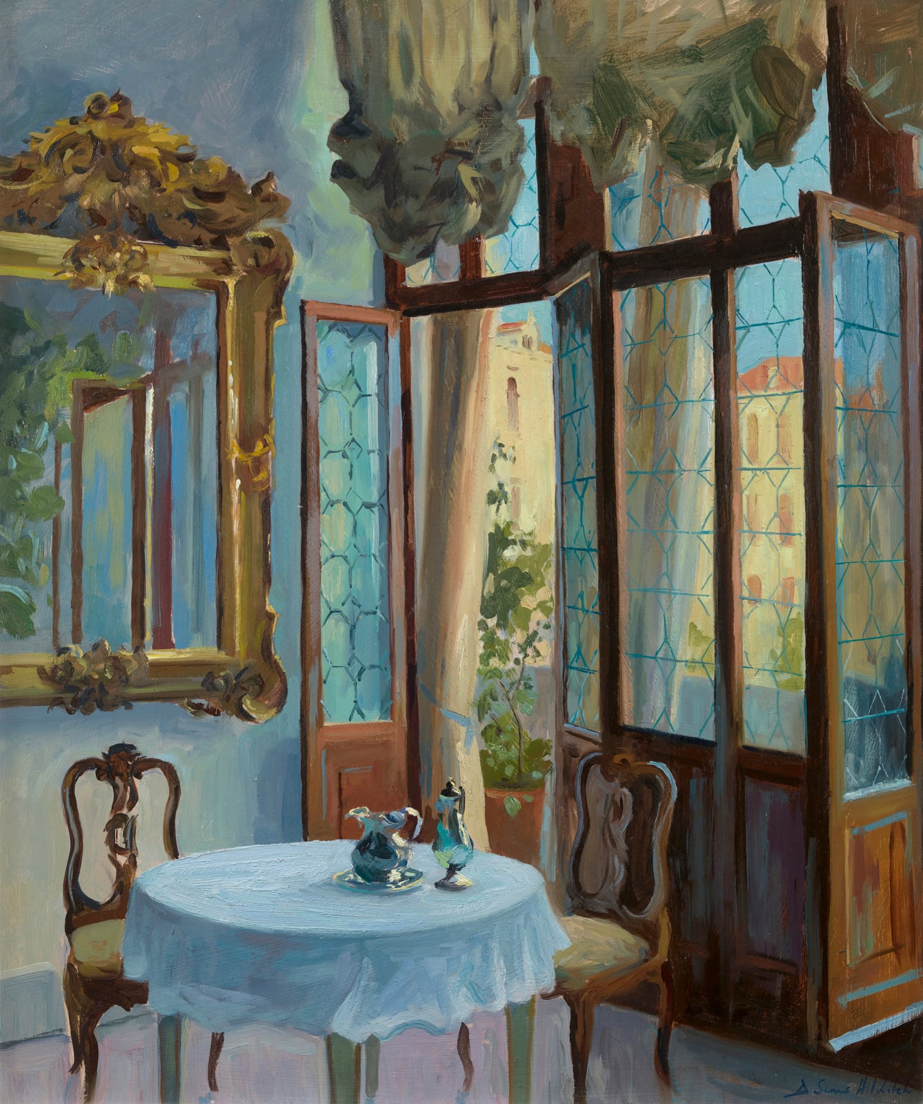 Daisy Sims Hilditch, Silver on the breakfast table, Palazzo on the Grand Canal at San Stae