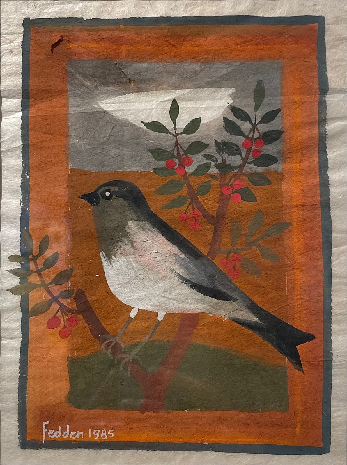 Mary Fedden, Wagtail on Holly Branch, 1985