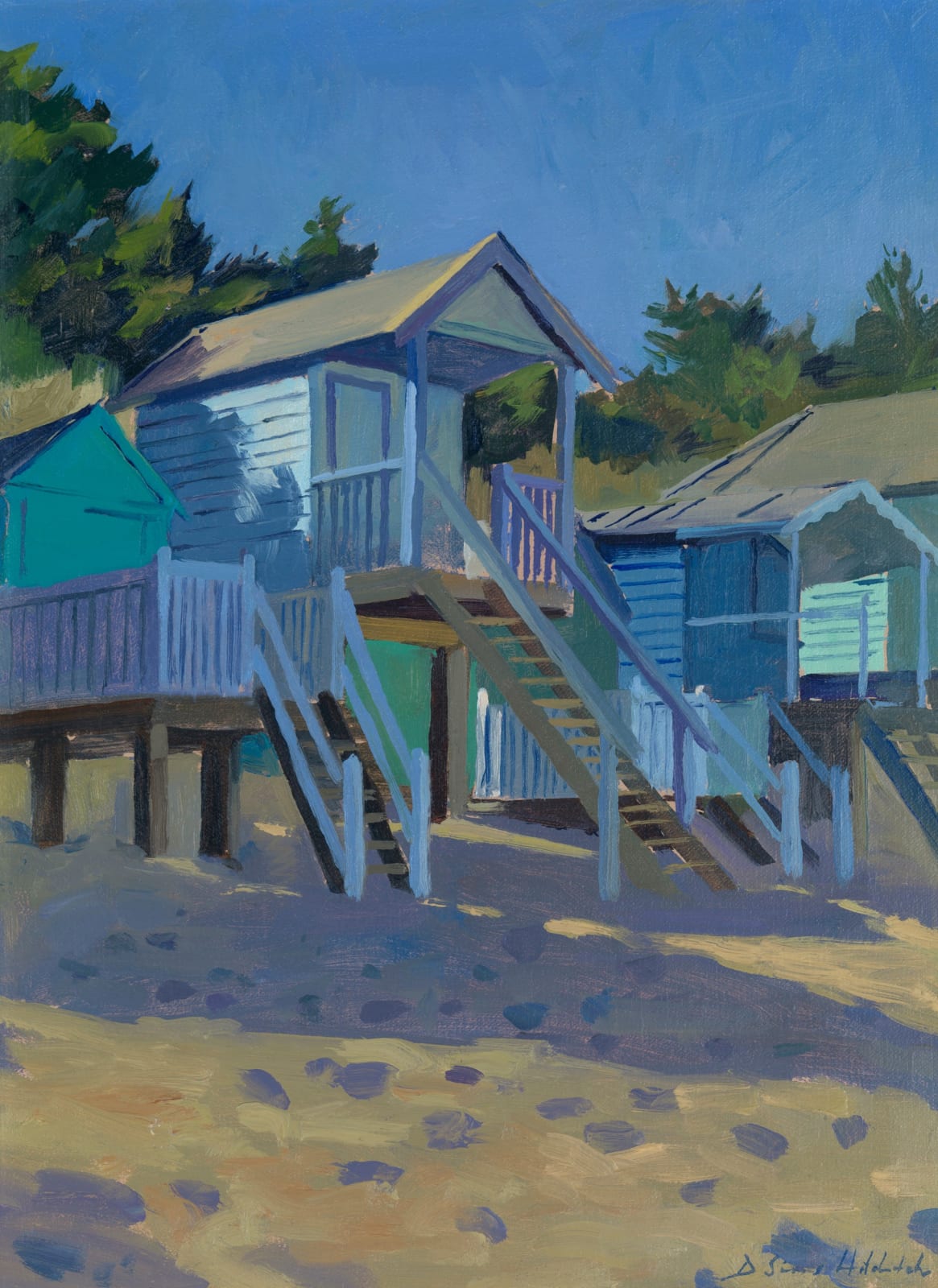 Daisy Sims Hilditch, Afternoon light, beach huts at Wells, 2022