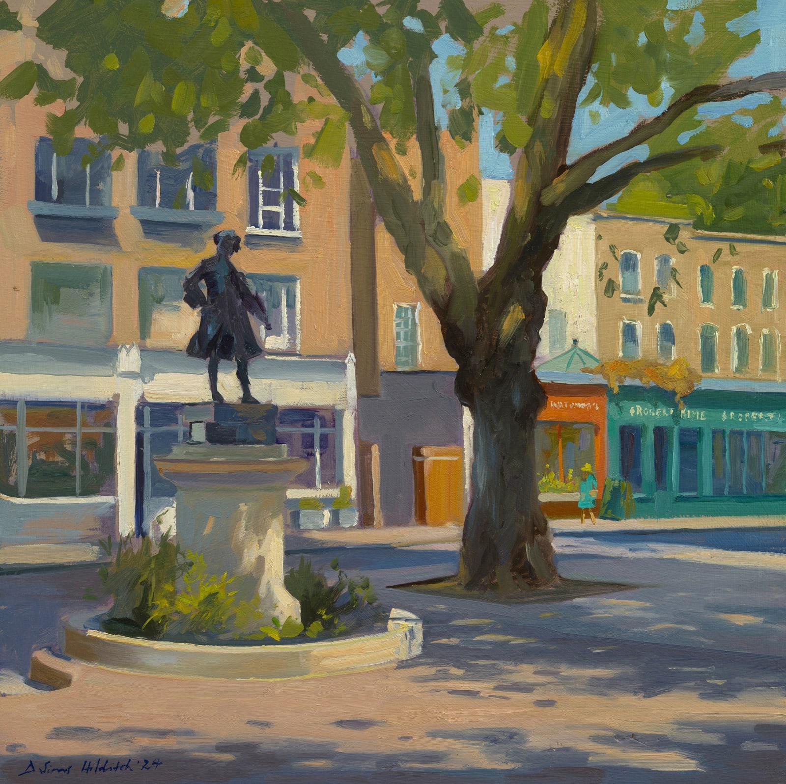 Daisy Sims Hilditch, Mozart statue, summer dappled light on Ebury Street